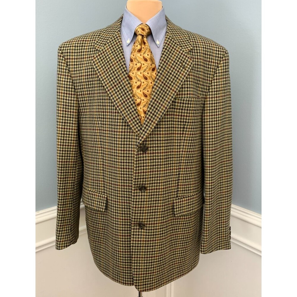 Vintage Stylemaster Blazer Mens 46R Houndstooth Wool Cashmere Jacket Sportcoat